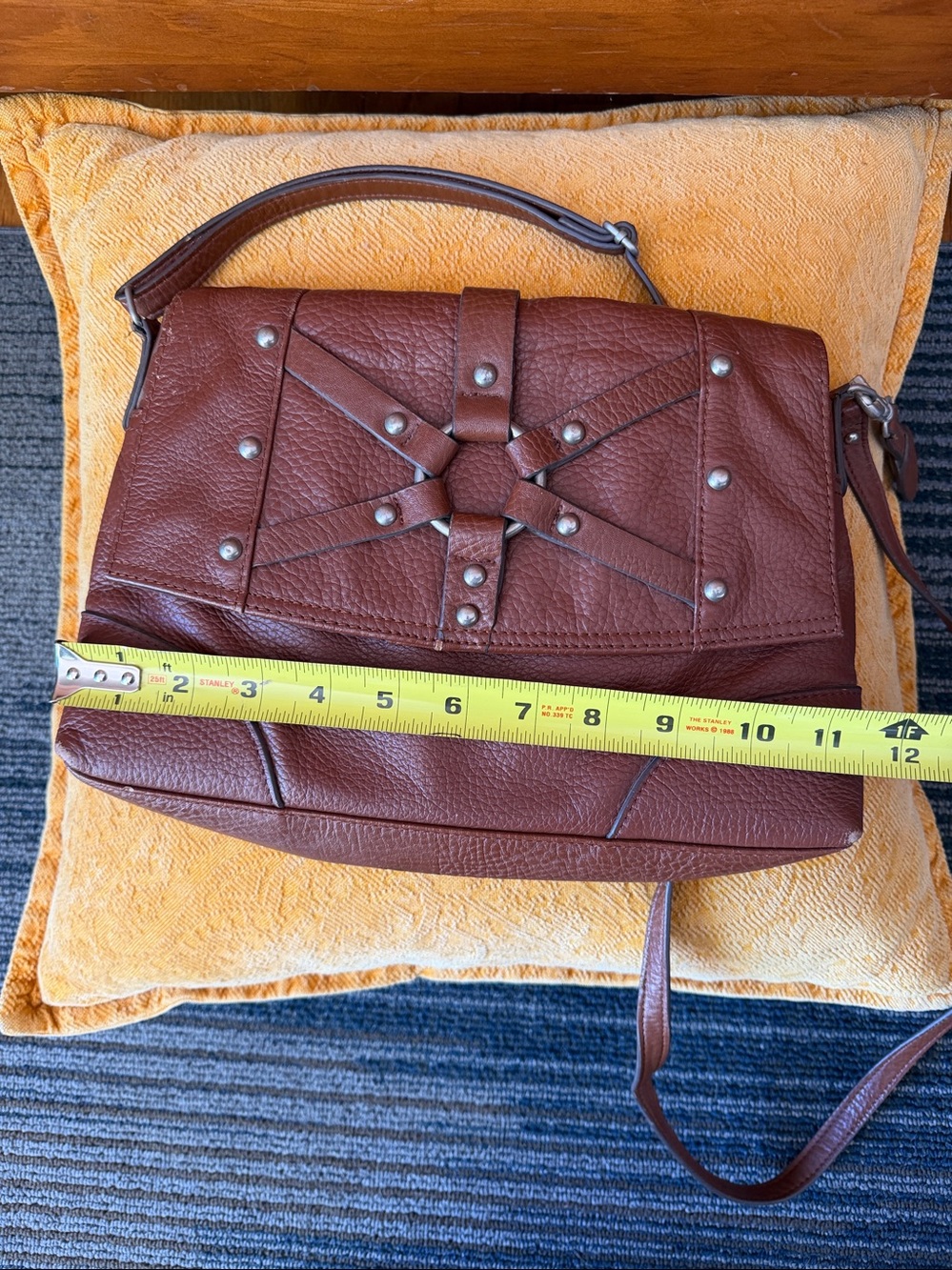 Brown Leather Studded Crossbody Bag by Born